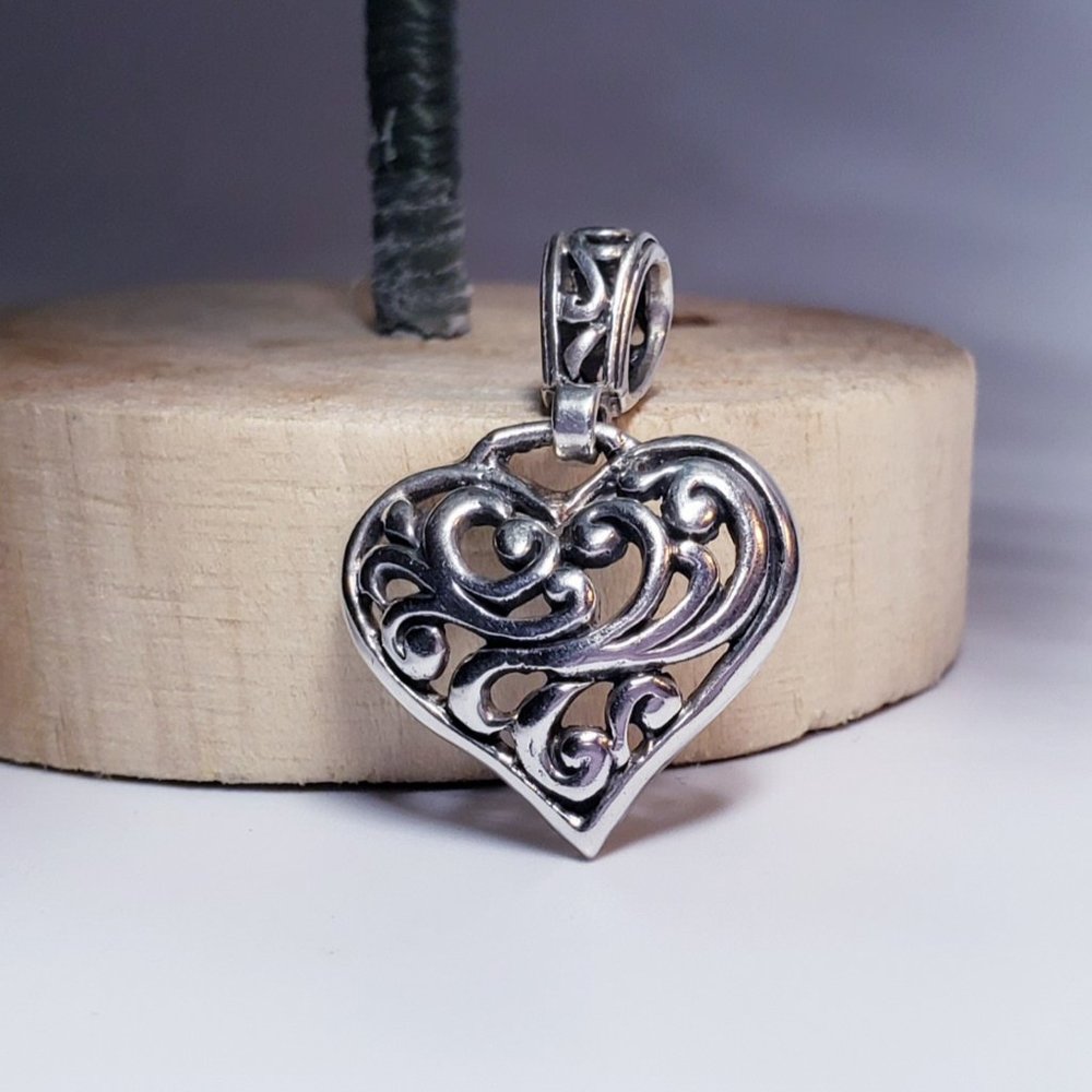 Vintage Sterling Silver Filigree Heart Pendant